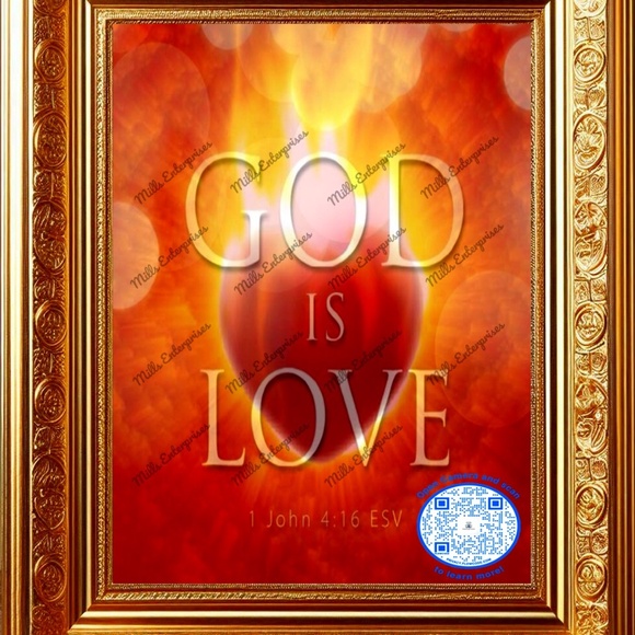 God is Love wall home art decor. 1 John 4:16 Scripture artistic depiction. - Picture 1 of 4